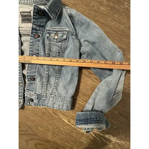 Abercrombie & Fitch Denim Jacket Women Large Blue Button Distressed Y2k 90s - Picture 4 of 11
